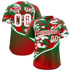 Kelly Green Red White Camo Gradient Fashion Baseball Jersey 1