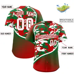 Kelly Green Red White Camo Gradient Fashion Baseball Jersey 2