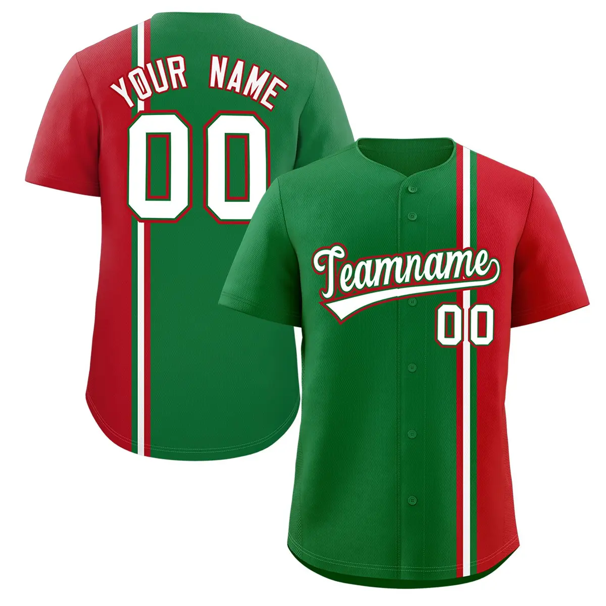 Kelly Green Red White Color Block Authentic Baseball Jersey
