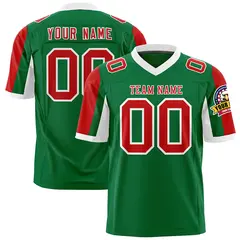 Kelly Green Red White Color Block Raglan Football Jersey