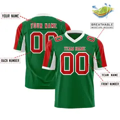 Kelly Green Red White Color Block Raglan Football Jersey 2