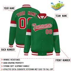 Kelly Green Red-White Color Block Varsity Baseball Jacket 2