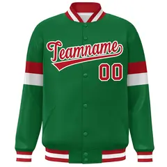 Kelly Green Red-White Color Block Varsity Baseball Jacket 3