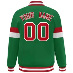 Kelly Green Red-White Color Block Varsity Baseball Jacket 4