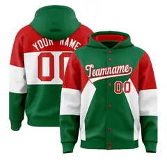 Kelly Green Red-White Color Block Varsity Letterman Jacket Hoodie 1