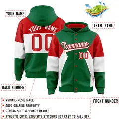 Kelly Green Red-White Color Block Varsity Letterman Jacket Hoodie 4