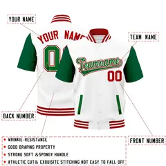 Kelly Green Red White Full-Snap Short Sleeve Varsity Jacket 2