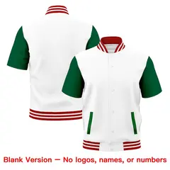 Kelly Green Red White Full-Snap Short Sleeve Varsity Jacket 7