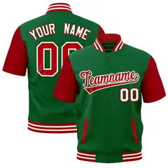 Kelly Green Red White Full-Snap Short Sleeve Varsity Jacket 1