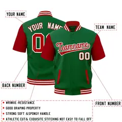 Kelly Green Red White Full-Snap Short Sleeve Varsity Jacket 2