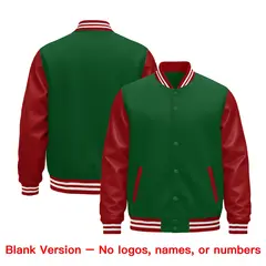Kelly Green Red White Full-Snap Varsity Faux Leather Letterman Jacket 5