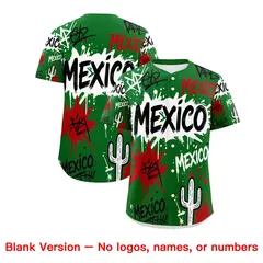 Kelly Green Red White Graffiti Mexican Style Baseball Jersey 2