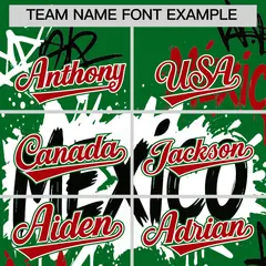 Kelly Green Red White Graffiti Mexican Style Baseball Jersey 4