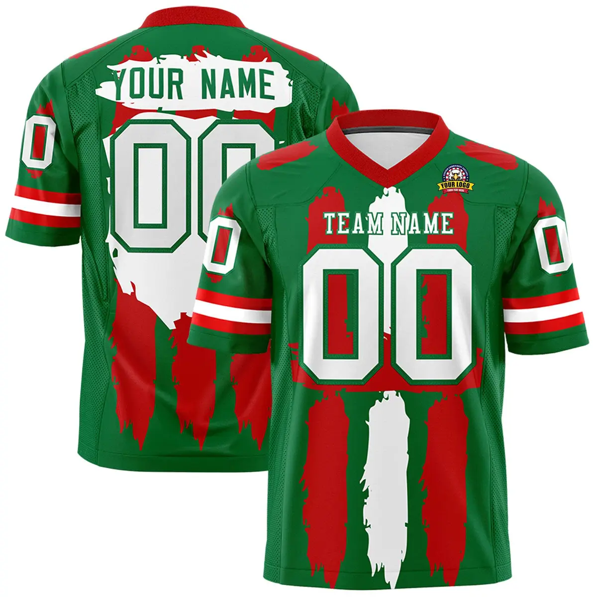 Kelly Green Red White Graffiti Pattern Flag Football Jersey