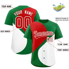 Kelly Green Red-White Half Heart Color Block Baseball Jersey 2