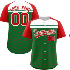 Kelly Green Red-White Raglan Star Print Baseball Jersey 1