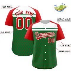 Kelly Green Red-White Raglan Star Print Baseball Jersey 2