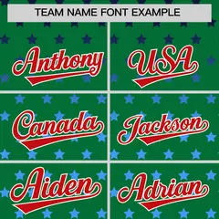 Kelly Green Red-White Raglan Star Print Baseball Jersey 3