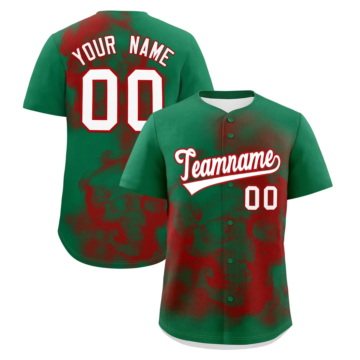 Kelly Green Red White Skeleton Graffiti Baseball Jersey