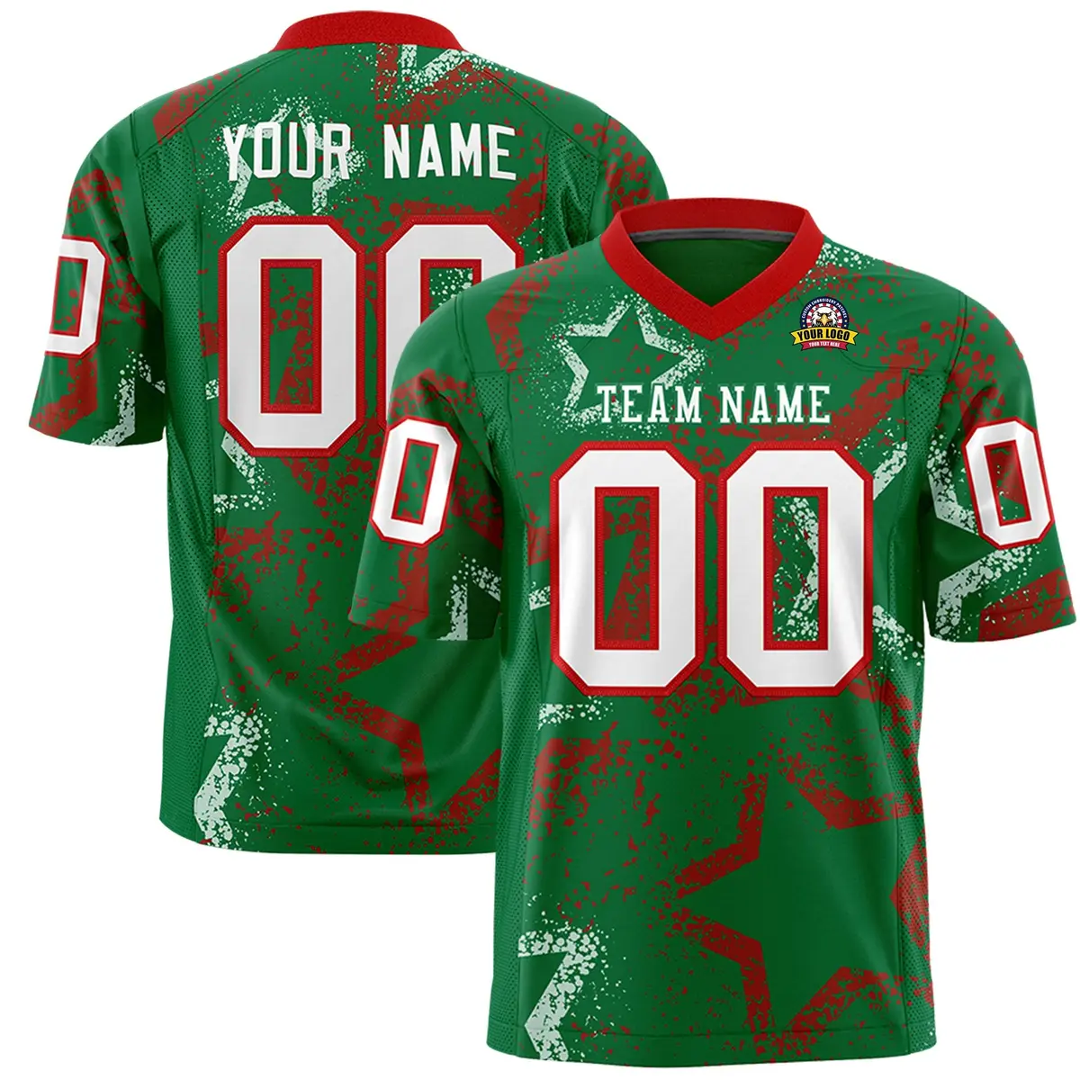Kelly Green Red-White Star Graffiti Football Jersey