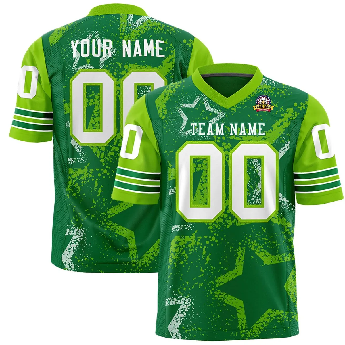 Kelly Green Red White Star Pattern Authentic Football Jersey