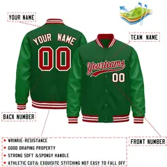 Kelly Green Red White Varsity Jacket with Faux Leather Sleeves 2