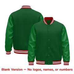 Kelly Green Red White Varsity Jacket with Faux Leather Sleeves 6