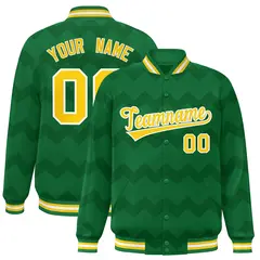 Kelly Green Ripple Color Block Full-Snap Varsity Letterman Jacket 1
