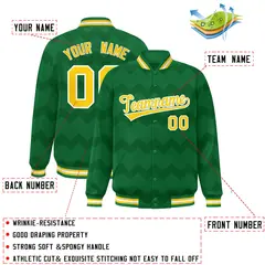 Kelly Green Ripple Color Block Full-Snap Varsity Letterman Jacket 2