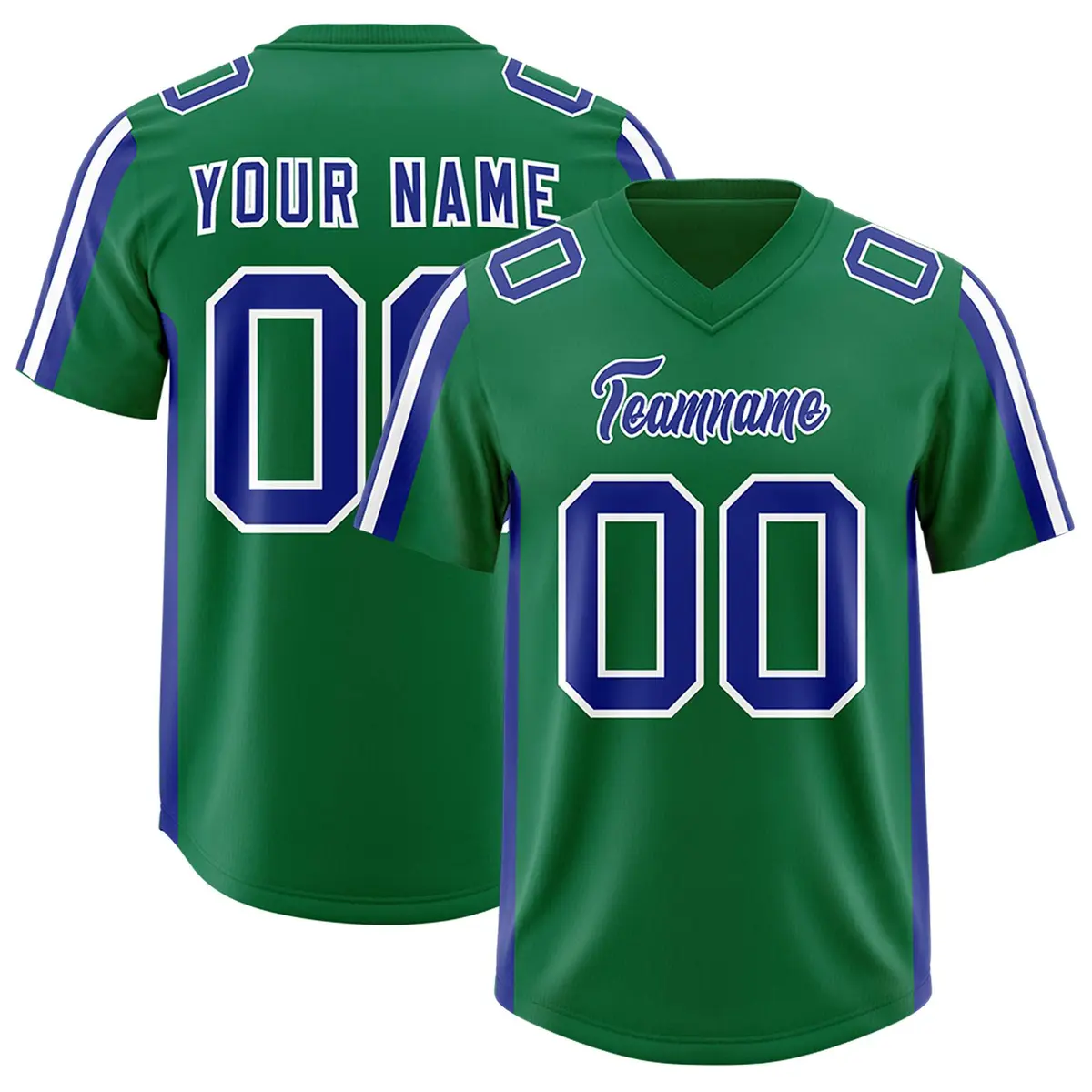 Kelly Green Royal and White Side Stripe Football Jersey