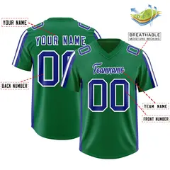 Kelly Green Royal and White Side Stripe Football Jersey 2