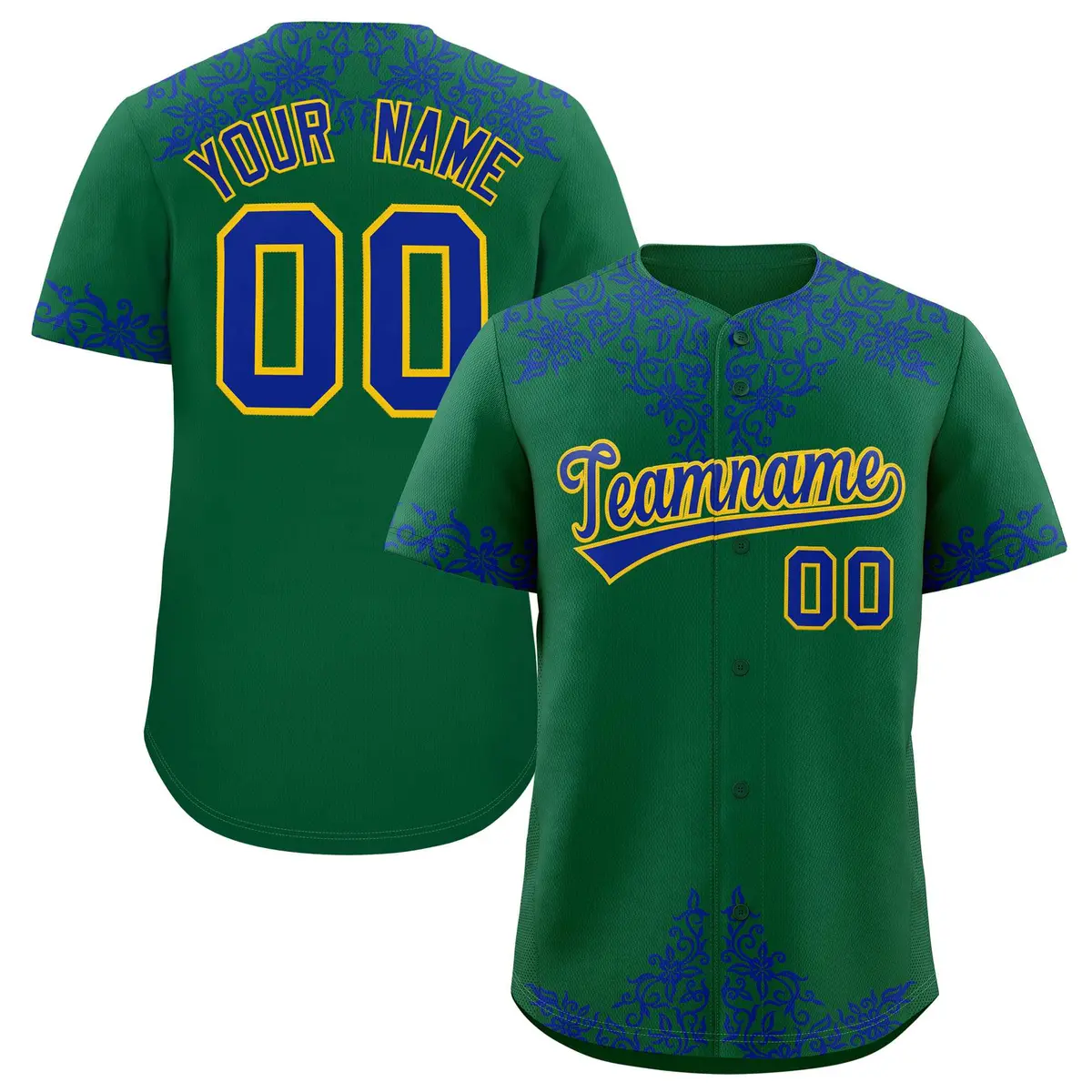 Kelly Green Royal Baroque Style Baseball Jersey
