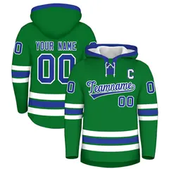 Kelly Green Royal Blue Lace-Up Neck Hockey Hoodie