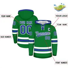 Kelly Green Royal Blue Lace-Up Neck Hockey Hoodie 2
