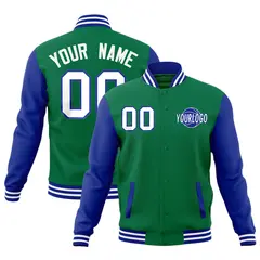 Kelly Green Royal Blue White Raglan Letterman Cotton Jacket