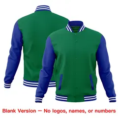 Kelly Green Royal Blue White Raglan Letterman Cotton Jacket 6
