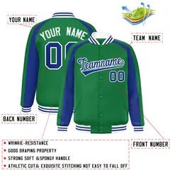 Kelly Green Royal Color Block Raglan Varsity Letterman Jacket 2
