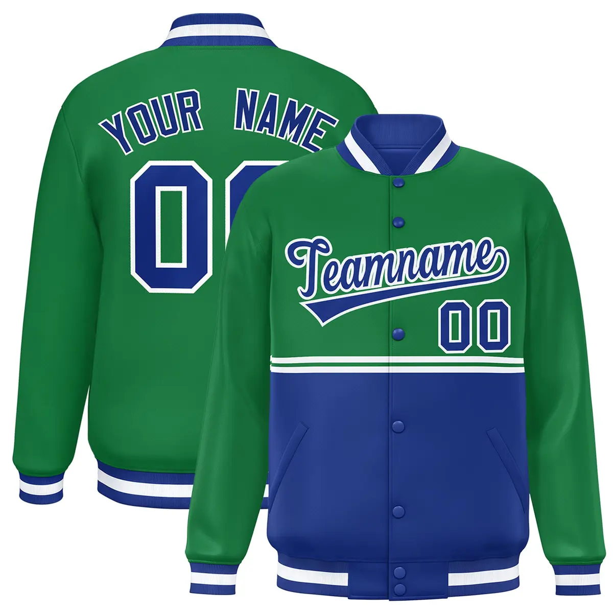 Kelly Green Royal Color Block Varsity Full-Snap Letterman Jacket