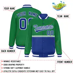 Kelly Green Royal Color Block Varsity Full-Snap Letterman Jacket 2