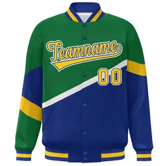 Kelly Green Royal Gold-Royal Color Block Varsity Baseball Jacket 3