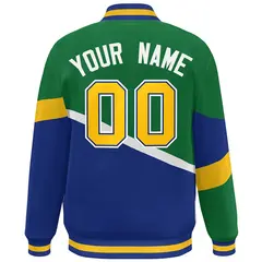 Kelly Green Royal Gold-Royal Color Block Varsity Baseball Jacket 4