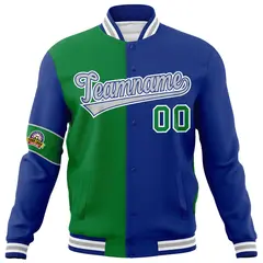 Kelly Green Royal-Gray Two Tone Split Full-Snap Letterman Jacket 5