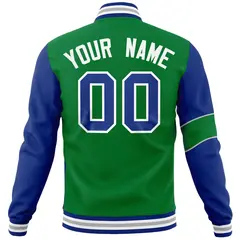 Kelly Green Royal-Gray Two Tone Split Full-Snap Letterman Jacket 6