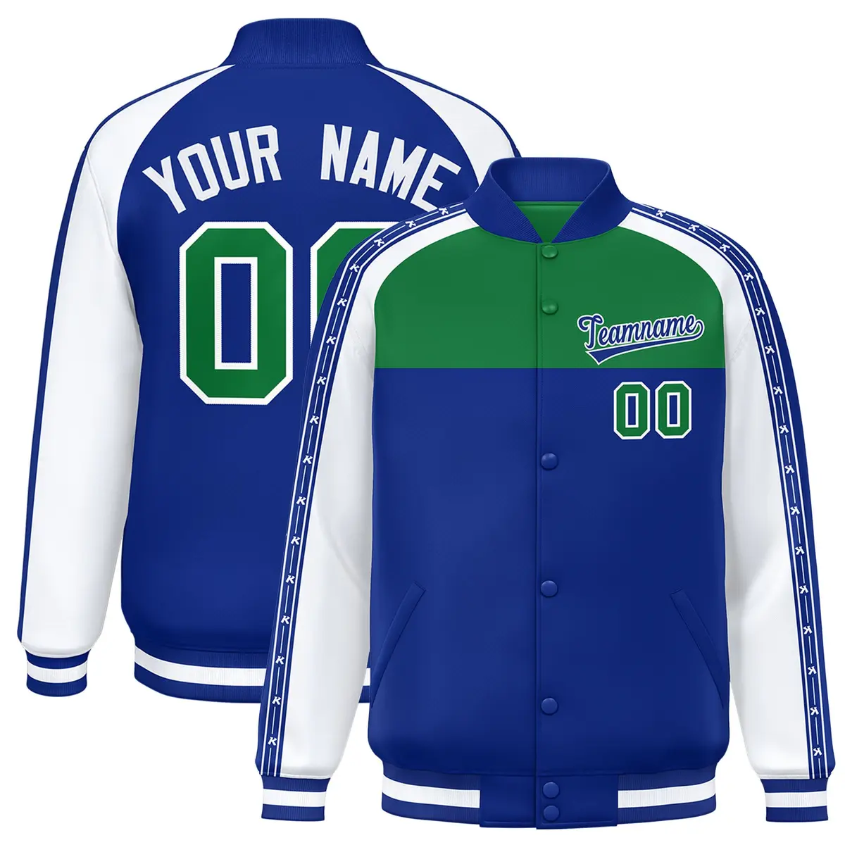 Kelly Green Royal K-Ribbon Raglan Color Block Varsity Letterman Jacket