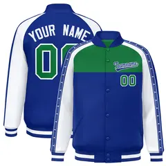 Kelly Green Royal K-Ribbon Raglan Color Block Varsity Letterman Jacket