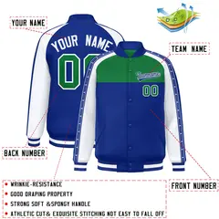Kelly Green Royal K-Ribbon Raglan Color Block Varsity Letterman Jacket 2