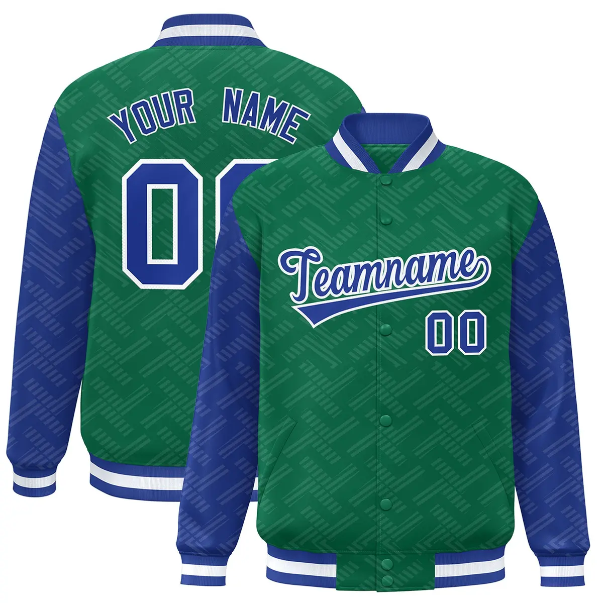 Kelly Green Royal L Pattern Varsity Raglan Letterman Jacket