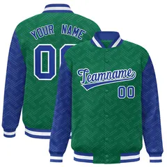 Kelly Green Royal L Pattern Varsity Raglan Letterman Jacket 1