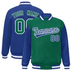 Kelly Green Royal Pinstripe Raglan Varsity Letterman Baseball Jacket 1