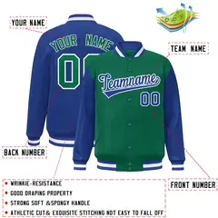Kelly Green Royal Pinstripe Raglan Varsity Letterman Baseball Jacket 2